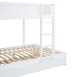 Full Over Full Wood Bunk Bed with Twin Trundle, Desk, and Storage Drawers in White | Just Better Bunk Beds - View 18