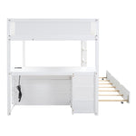 Full Over Full Wood Bunk Bed with Twin Trundle, Desk, and Storage Drawers in White | Just Better Bunk Beds - View 15