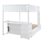Full Over Full Wood Bunk Bed with Twin Trundle, Desk, and Storage Drawers in White | Just Better Bunk Beds - View 13