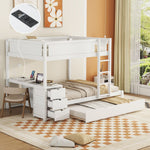 Full Over Full Wood Bunk Bed with Twin Trundle, Desk, and Storage Drawers in White | Just Better Bunk Beds - Detail View
