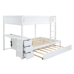 Full Over Full Wood Bunk Bed with Twin Trundle, Desk, and Storage Drawers in White | Just Better Bunk Beds - View 6