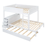 Full Over Full Wood Bunk Bed with Twin Trundle, Desk, and Storage Drawers in White | Just Better Bunk Beds - View 9