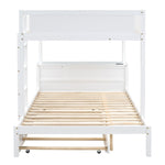 Full Over Full Wood Bunk Bed with Twin Trundle, Desk, and Storage Drawers in White | Just Better Bunk Beds - View 17