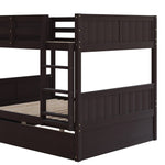 Full Over Full Wood Bunk Bed with Twin Trundle, Espresso Finish, Durable Pinewood | Just Better Bunk Beds - Detail View