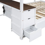 Full Over Full Wood Bunk Bed with Twin Trundle, Storage, Desk in White Walnut | Just Better Bunk Beds - View 18