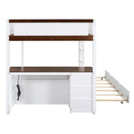 Full Over Full Wood Bunk Bed with Twin Trundle, Storage, Desk in White Walnut | Just Better Bunk Beds - View 17