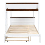 Full Over Full Wood Bunk Bed with Twin Trundle, Storage, Desk in White Walnut | Just Better Bunk Beds - View 15