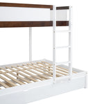 Full Over Full Wood Bunk Bed with Twin Trundle, Storage, Desk in White Walnut | Just Better Bunk Beds - View 19