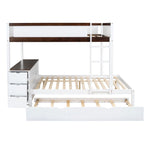 Full Over Full Wood Bunk Bed with Twin Trundle, Storage, Desk in White Walnut | Just Better Bunk Beds - View 12