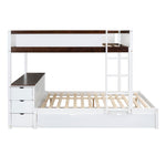 Full Over Full Wood Bunk Bed with Twin Trundle, Storage, Desk in White Walnut | Just Better Bunk Beds - View 10