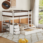 Full Over Full Wood Bunk Bed with Twin Trundle, Storage, Desk in White Walnut | Just Better Bunk Beds - Detail View
