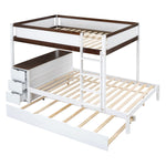 Full Over Full Wood Bunk Bed with Twin Trundle, Storage, Desk in White Walnut | Just Better Bunk Beds - View 8
