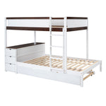 Full Over Full Wood Bunk Bed with Twin Trundle, Storage, Desk in White Walnut | Just Better Bunk Beds - View 11