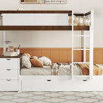 Full Over Full Wood Bunk Bed with Twin Trundle, Storage, Desk in White Walnut | Just Better Bunk Beds - View 20
