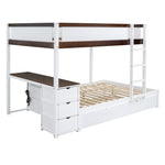 Full Over Full Wood Bunk Bed with Twin Trundle, Storage, Desk in White Walnut | Just Better Bunk Beds - View 5