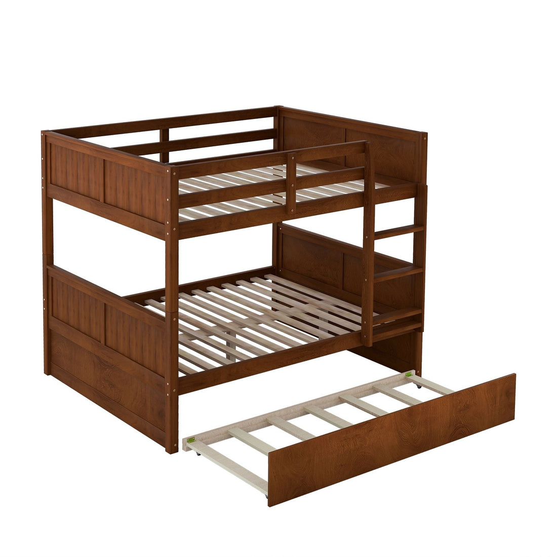 Full Over Full Wood Bunk Bed with Twin Trundle Walnut Storage Space-Saving Design | Just Better Bunk Beds - View 6