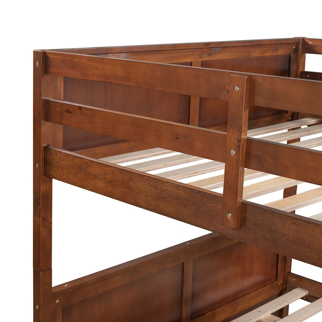 Full Over Full Wood Bunk Bed with Twin Trundle Walnut Storage Space-Saving Design | Just Better Bunk Beds - View 11