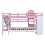 Full Over Full Wood Castle Bunk Bed with Slide, Drawers, and Shelves in Pink | Just Better Bunk Beds - View 18