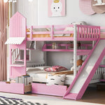 Full Over Full Wood Castle Bunk Bed with Slide, Drawers, and Shelves in Pink | Just Better Bunk Beds - View 6