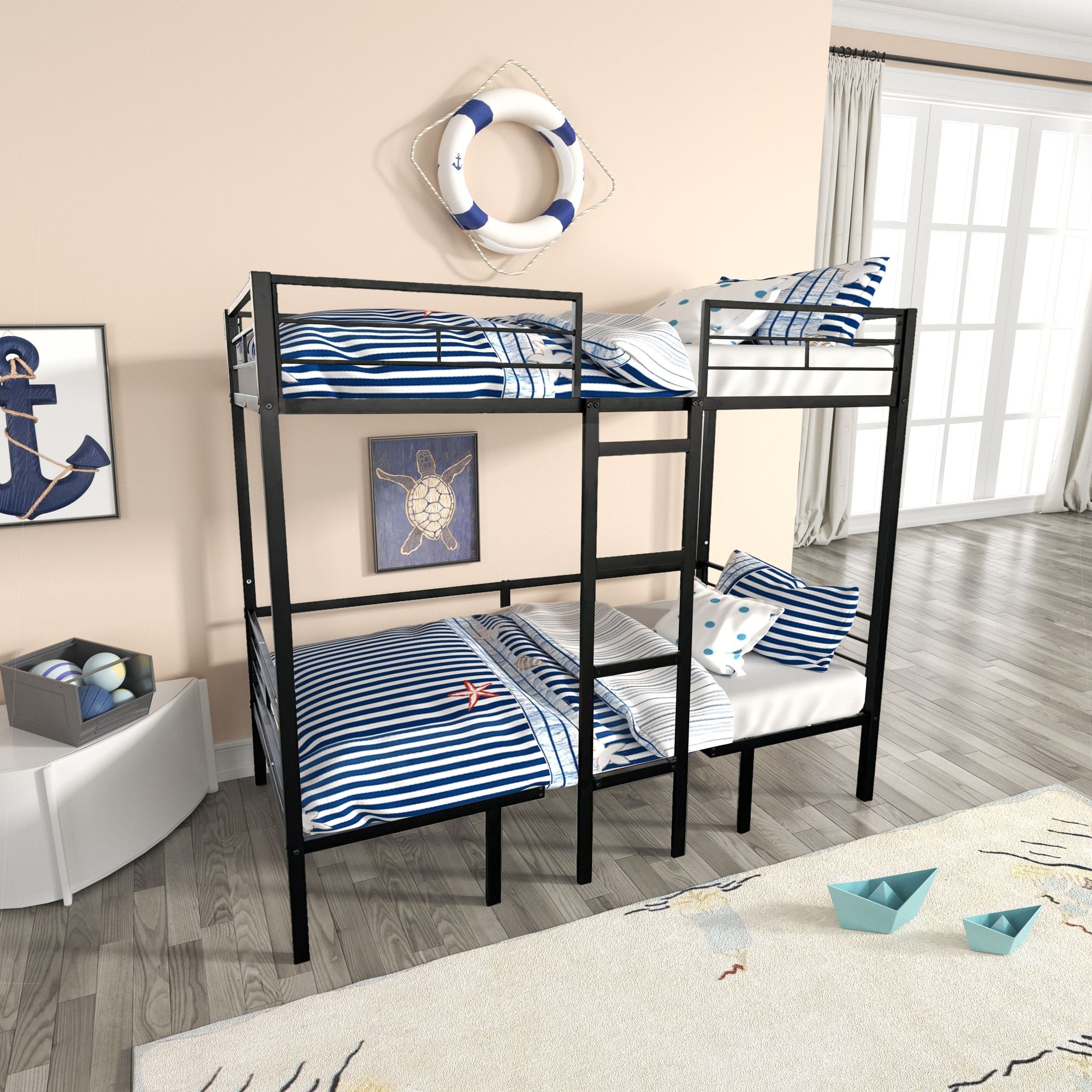 Full Size Convertible Wood Loft Bed with Table Set and Full Over Full Bunk Bed Capability, Black | Just Better Bunk Beds - Side View