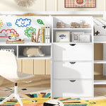 Full Size Low Loft Wood Bed with Built-in Desk, Storage Cabinets, Bookcase, White | Just Better Bunk Beds - View 8