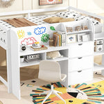 Full Size Low Loft Wood Bed with Built-in Desk, Storage Cabinets, Bookcase, White | Just Better Bunk Beds - View 7