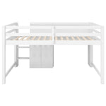 Full Size Low Loft Wood Bed with Built-in Desk, Storage Cabinets, Bookcase, White | Just Better Bunk Beds - View 16