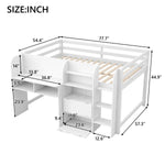 Full Size Low Loft Wood Bed with Built-in Desk, Storage Cabinets, Bookcase, White | Just Better Bunk Beds - View 10