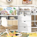 Full Size Low Loft Wood Bed with Built-in Desk, Storage Cabinets, Bookcase, White | Just Better Bunk Beds - Assembly View