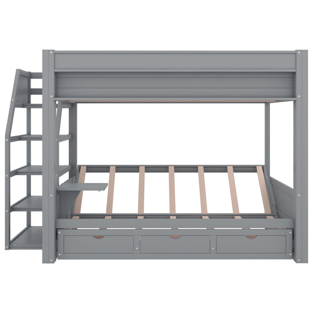 Full Size Wood Convertible Bunk Bed with Storage Staircase, Bedside Table, and 3 Drawers Gray | Just Better Bunk Beds - View 19