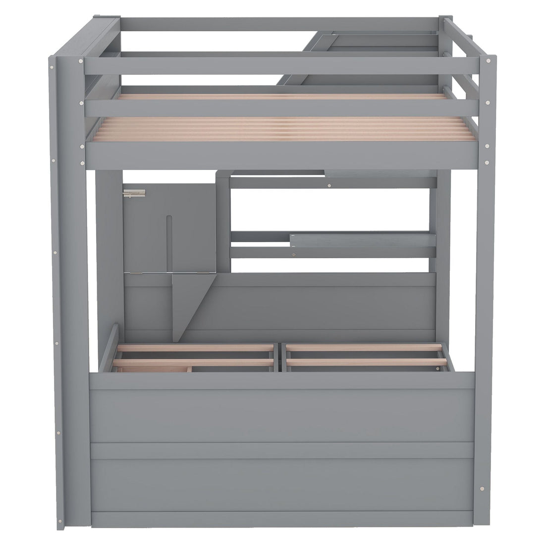 Full Size Wood Convertible Bunk Bed with Storage Staircase, Bedside Table, and 3 Drawers Gray | Just Better Bunk Beds - View 5