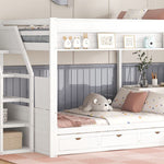 Full Size Wood Convertible Bunk Bed with Storage Staircase, Bedside Table, and 3 Drawers Gray | Just Better Bunk Beds - View 26