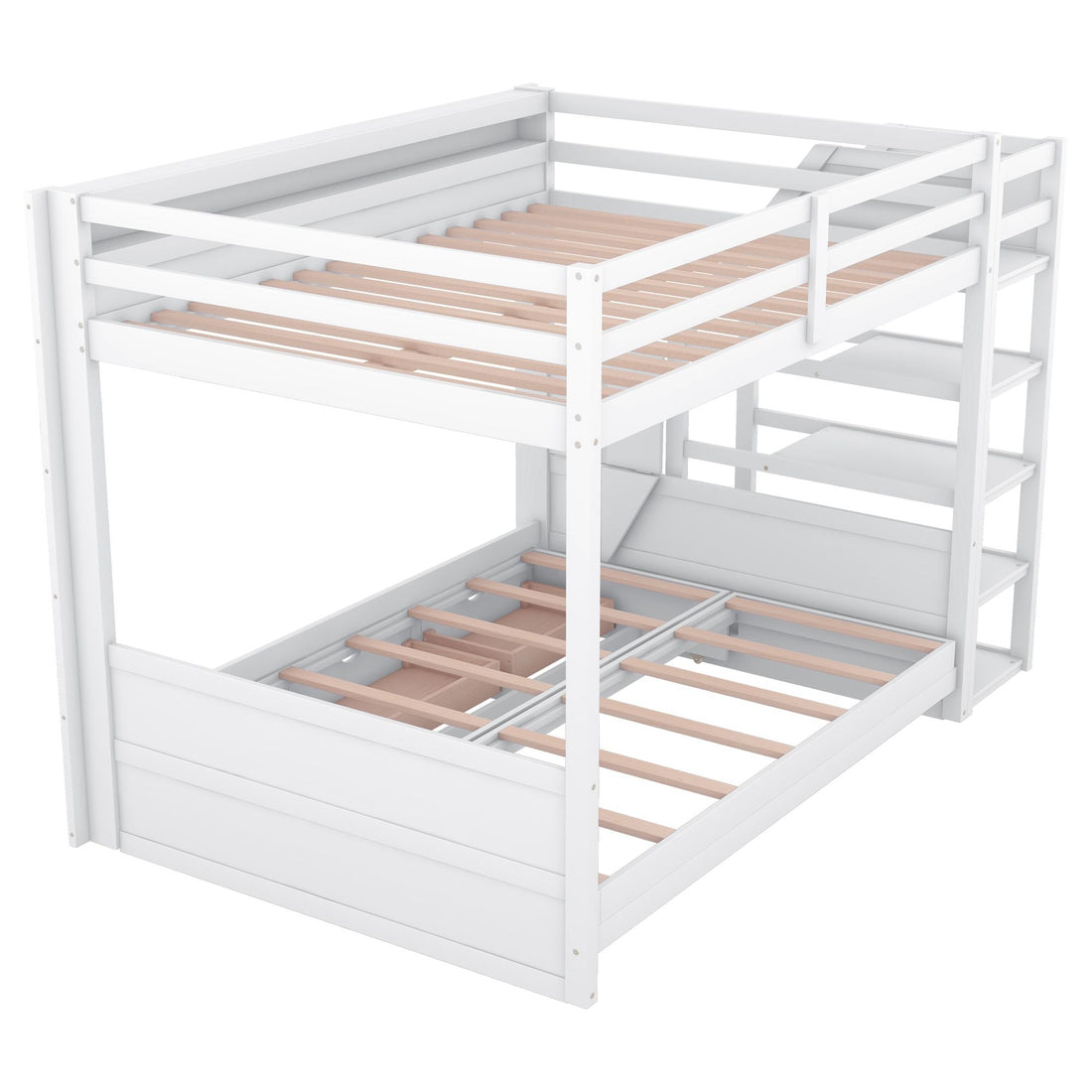 Full Size Wood Convertible Bunk Bed with Storage Staircase, Bedside Table, and 3 Drawers Gray | Just Better Bunk Beds - View 27
