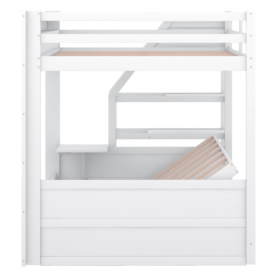 Full Size Wood Convertible Bunk Bed with Storage Staircase, Bedside Table, and 3 Drawers Gray | Just Better Bunk Beds - View 22