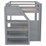Full Size Wood Convertible Bunk Bed with Storage Staircase, Bedside Table, and 3 Drawers Gray | Just Better Bunk Beds - View 17