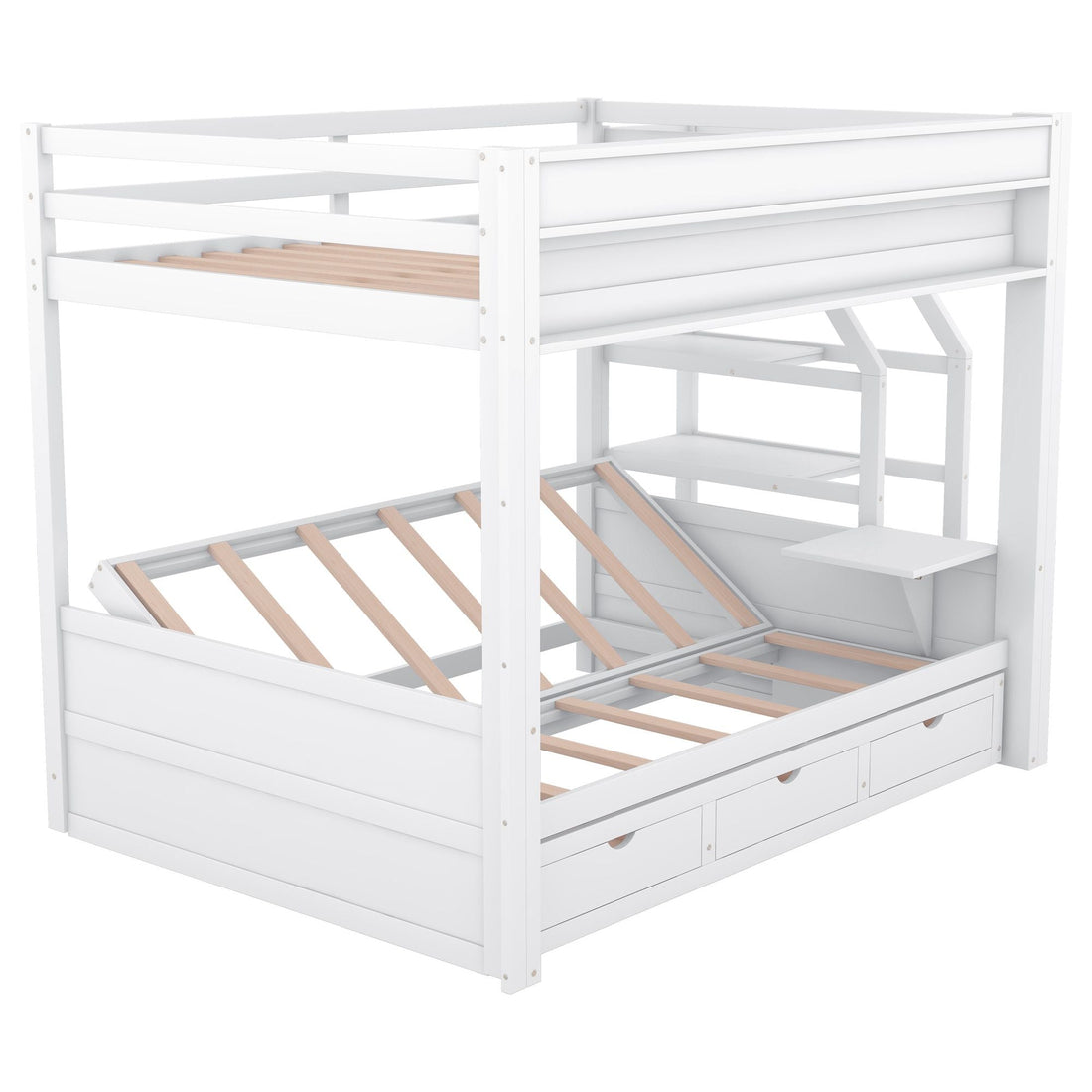 Full Size Wood Convertible Bunk Bed with Storage Staircase, Bedside Table, and 3 Drawers Gray | Just Better Bunk Beds - View 39