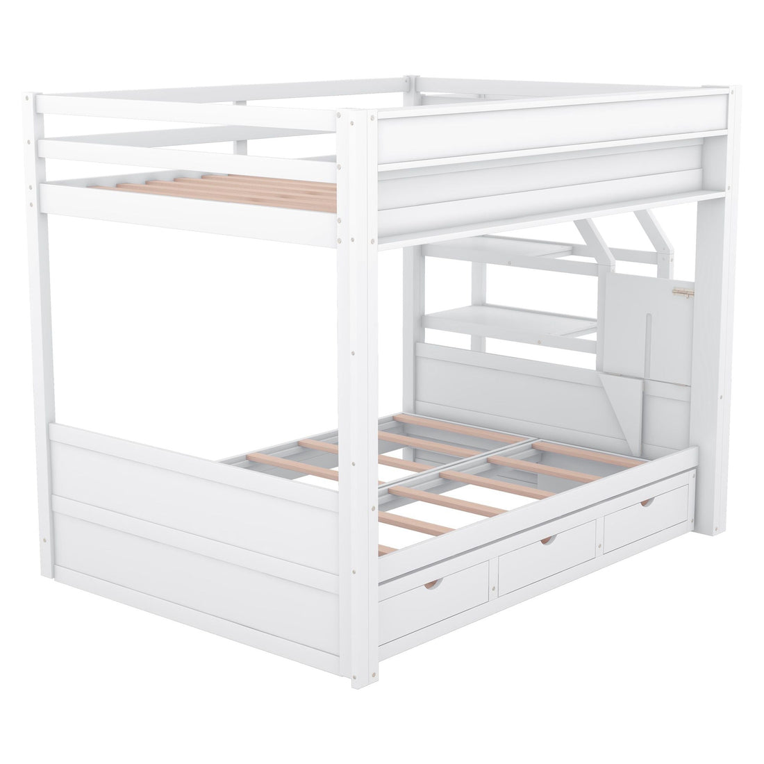 Full Size Wood Convertible Bunk Bed with Storage Staircase, Bedside Table, and 3 Drawers Gray | Just Better Bunk Beds - View 32