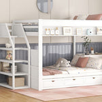 Full Size Wood Convertible Bunk Bed with Storage Staircase, Bedside Table, and 3 Drawers Gray | Just Better Bunk Beds - View 37