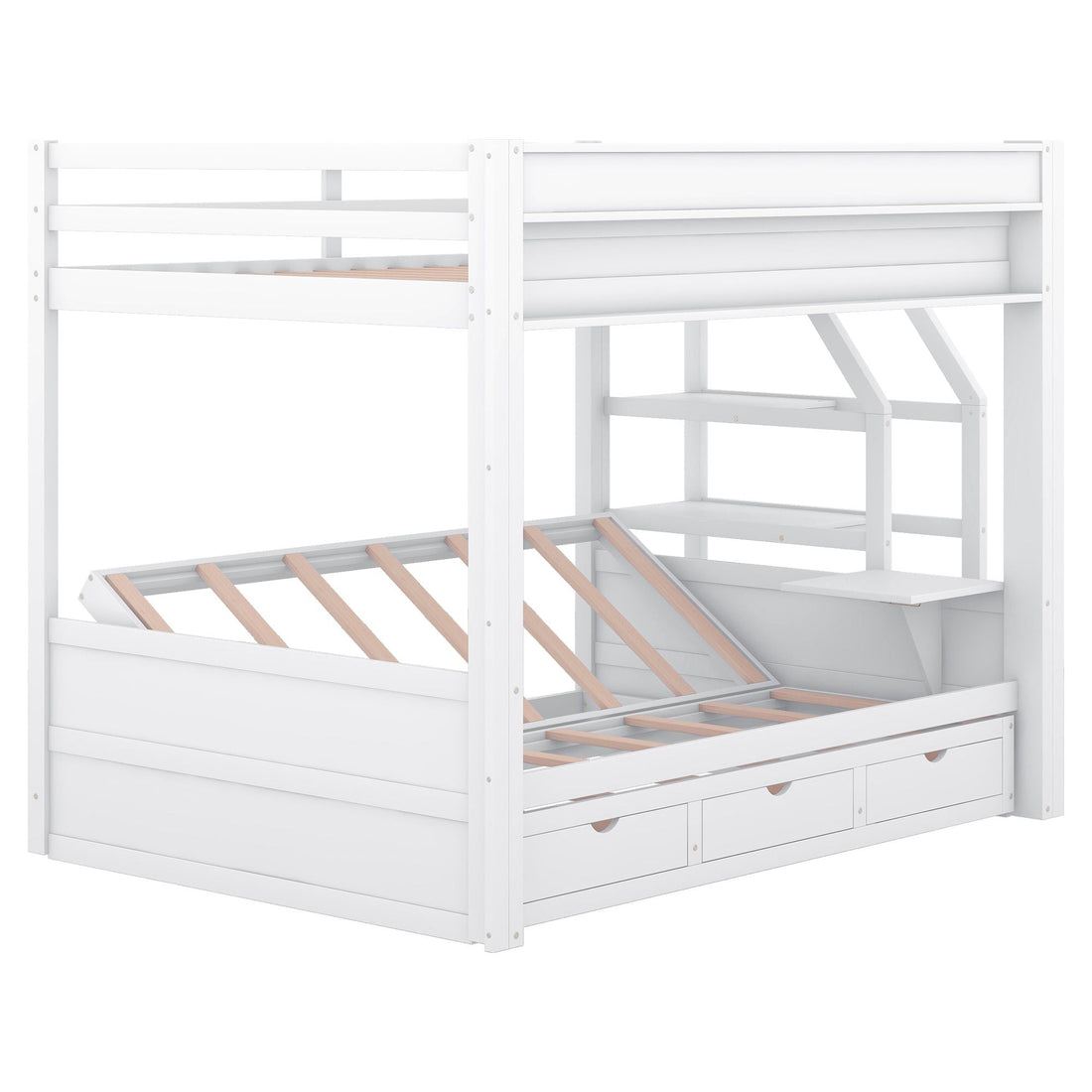Full Size Wood Convertible Bunk Bed with Storage Staircase, Bedside Table, and 3 Drawers Gray | Just Better Bunk Beds - View 29
