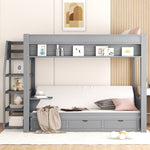 Full Size Wood Convertible Bunk Bed with Storage Staircase, Bedside Table, and 3 Drawers Gray | Just Better Bunk Beds - View 12