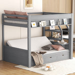 Full Size Wood Convertible Bunk Bed with Storage Staircase, Bedside Table, and 3 Drawers Gray | Just Better Bunk Beds - Assembly View