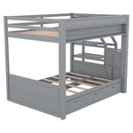 Full Size Wood Convertible Bunk Bed with Storage Staircase, Bedside Table, and 3 Drawers Gray | Just Better Bunk Beds - Detail View