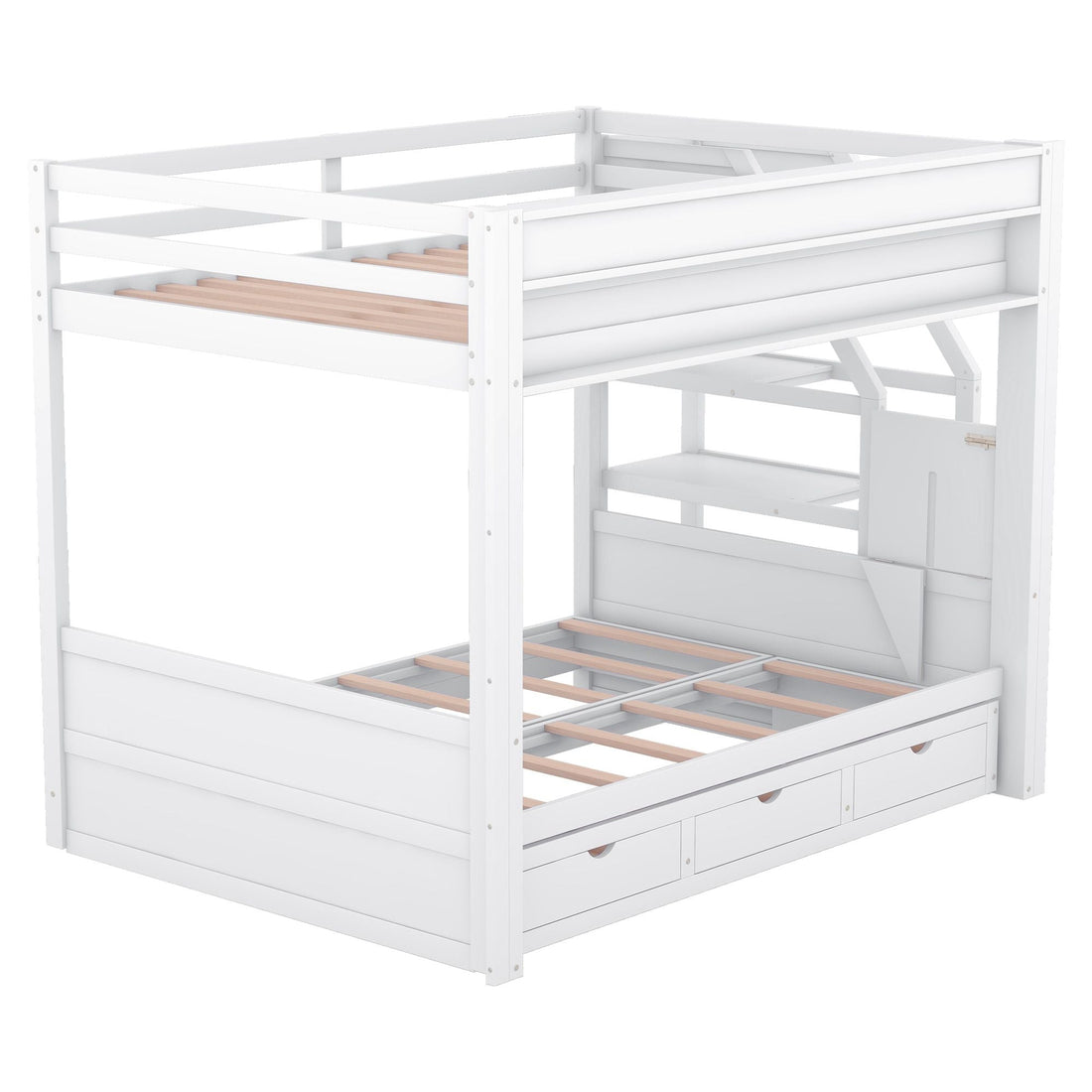 Full Size Wood Convertible Bunk Bed with Storage Staircase, Bedside Table, and 3 Drawers Gray | Just Better Bunk Beds - View 36