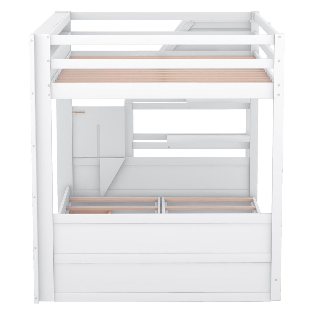 Full Size Wood Convertible Bunk Bed with Storage Staircase, Bedside Table, and 3 Drawers Gray | Just Better Bunk Beds - View 34