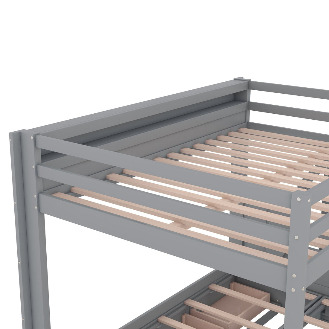 Full Size Wood Convertible Bunk Bed with Storage Staircase, Bedside Table, and 3 Drawers Gray | Just Better Bunk Beds - View 11