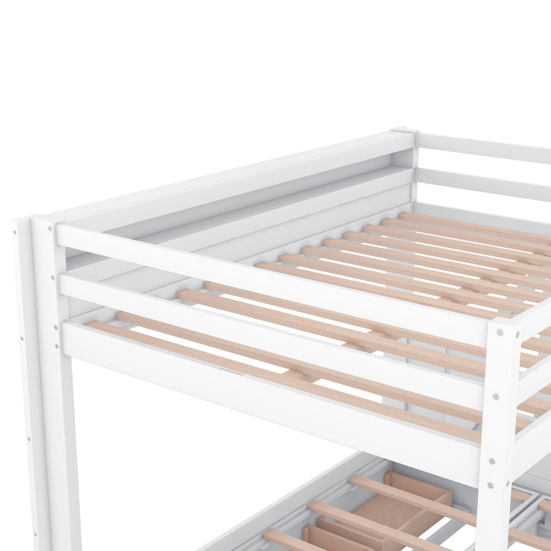 Full Size Wood Convertible Bunk Bed with Storage Staircase, Bedside Table, and 3 Drawers Gray | Just Better Bunk Beds - View 33