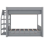 Full Size Wood Convertible Bunk Bed with Storage Staircase, Bedside Table, and 3 Drawers Gray | Just Better Bunk Beds - Side View