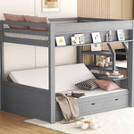Full Size Wood Convertible Bunk Bed with Storage Staircase, Bedside Table, and 3 Drawers Gray | Just Better Bunk Beds - View 6