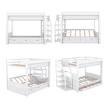 Full Size Wood Convertible Bunk Bed with Storage Staircase, Bedside Table, and 3 Drawers Gray | Just Better Bunk Beds - View 24