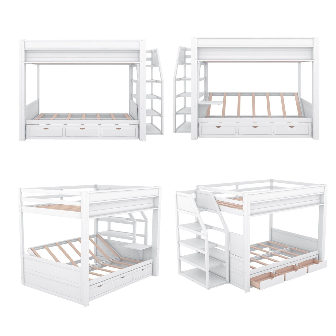 Full Size Wood Convertible Bunk Bed with Storage Staircase, Bedside Table, and 3 Drawers Gray | Just Better Bunk Beds - View 24